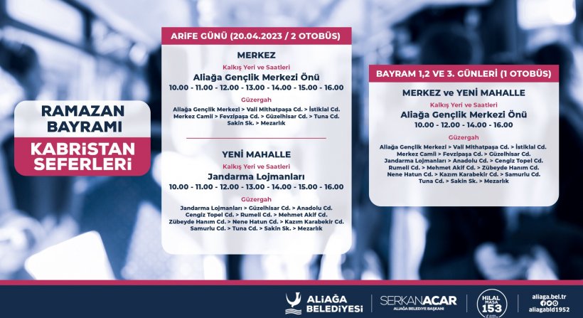 Aliağa Belediyesi'nden Bayramda Kabristana Ücretsiz Ulaşım