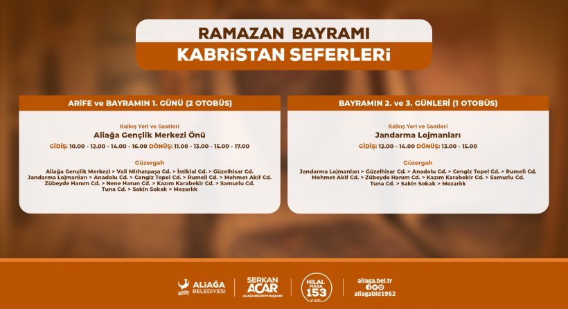 Aliağa Belediyesi'nden Ramazan Bayramında Kabristana Ücretsiz Ulaşım